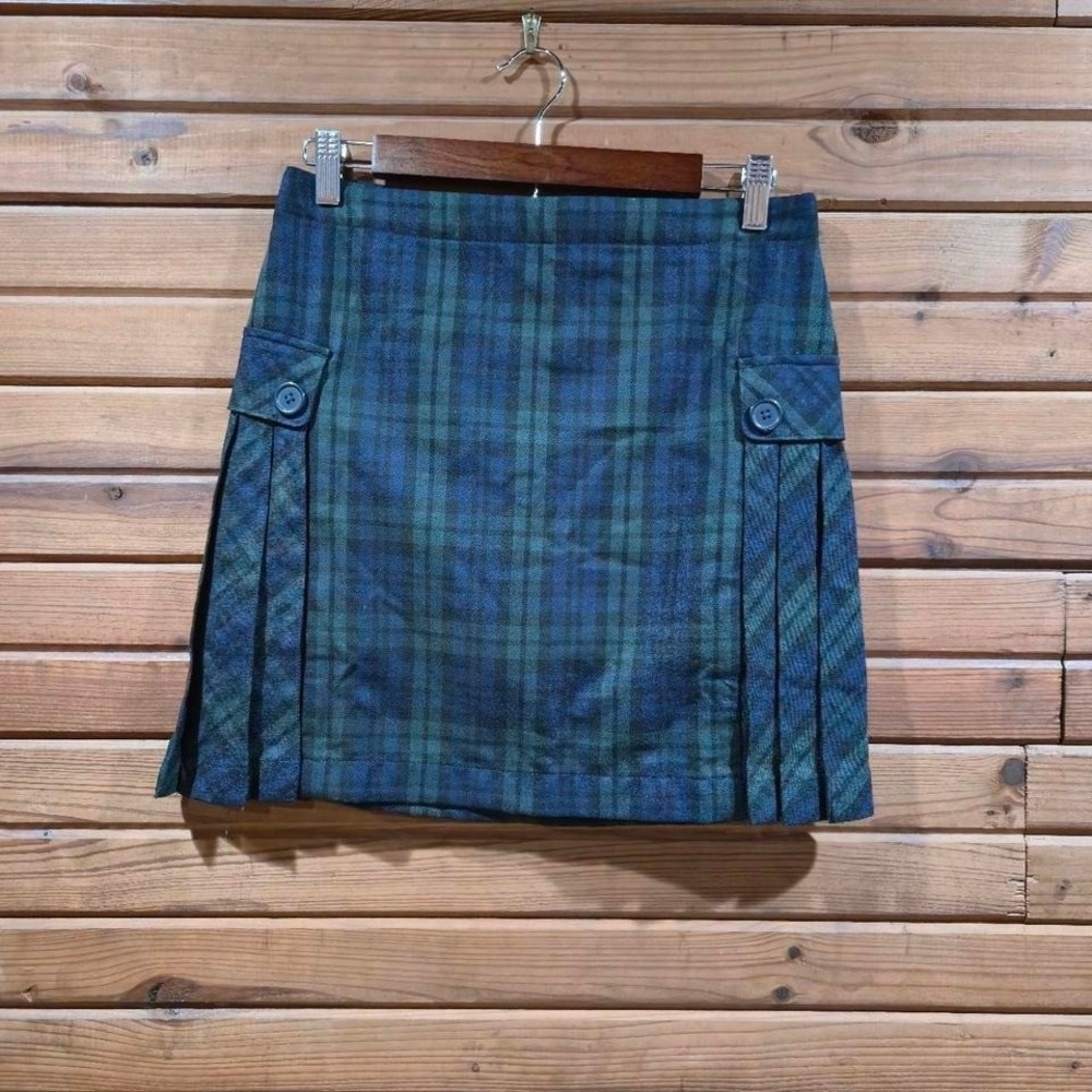 Lands End Girls Size 14 Uniform Pleated Skort Classic Navy & Evergreen Plaid